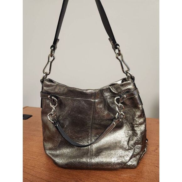 COACH Brooke Handbag Leather Pewter Silver Metallic Hobo F17165 - Picture 1 of 14
